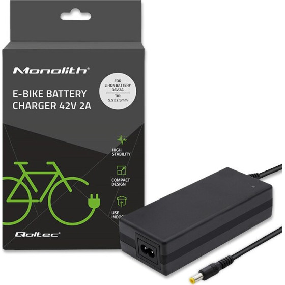 QOLTEC Charger For e-Bike Batteries 36V | 42V | 2A | 5.5*2.5 - (50761)