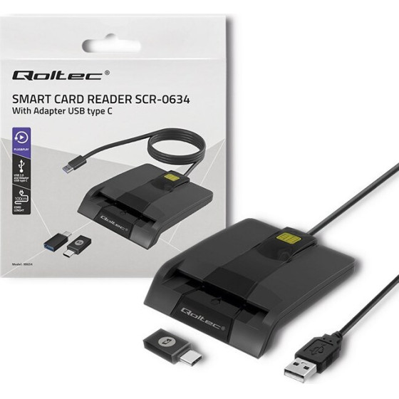 QOLTEC Intelligent Smart Id Chip Card Reader SCR-0634 | Usb Type C - (50634)