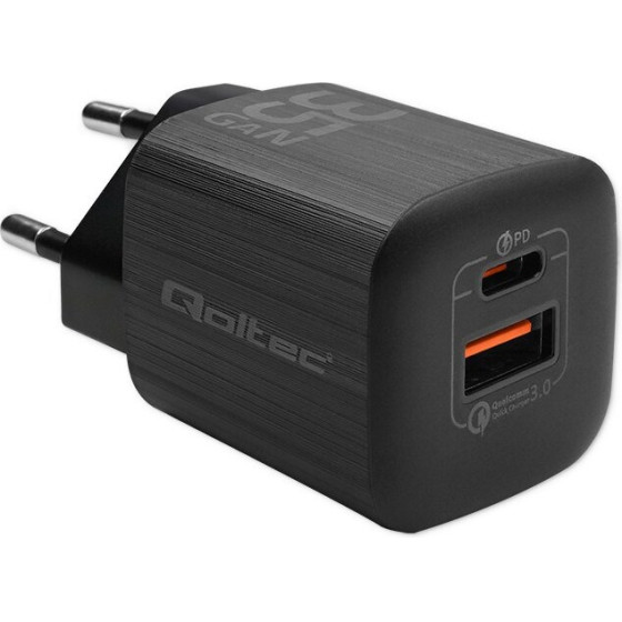 QOLTEC Mobile Device Charger Laptop, Portable Gaming console, Power bank, Smartphone, Smartwatch, Tablet Black Ac Fast Charging Indoor - (50764)