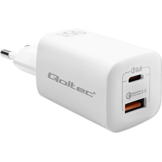 QOLTEC Mobile Device Charger Laptop, Portable Gaming console, Power bank, Smartphone, Smartwatch, Tablet White Ac Fast Charging Indoor - (50765)
