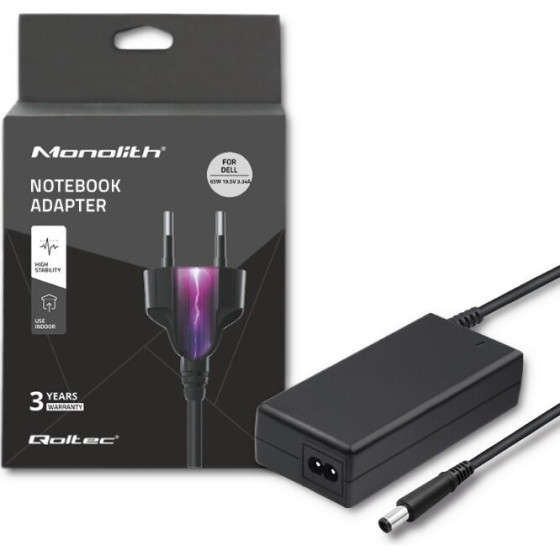 QOLTEC Power Adapter For Dell | 65W | 19.5V | 3.34A | 7.4*5.0+Pin | +Power Cable - (51519.65W)
