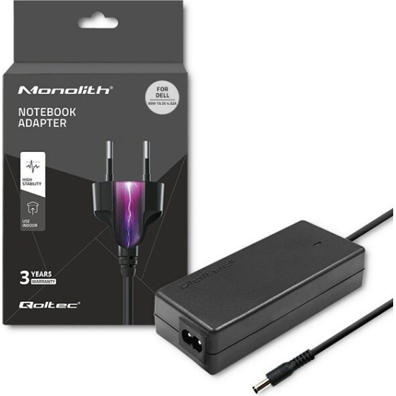 QOLTEC Power Adapter For Dell | 90W | 19.5V | 4.62A | 4.5*3.0+Pin | +Power Cable - (51516.90W)