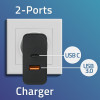 QOLTEC Super Quick Pd Charger | 1xUSB-C | 1xUsb | 65W | 5-20V | 1.5-3.25A | Black - (52380)