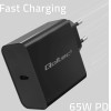 QOLTEC Super Quick Pd Charger | 1xUSB-C | 65W | 5-20V | 3-3.25A | Black - (52379)