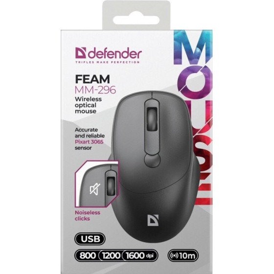 Defender Mouse Feam MM-296 Rf Silent Black - (52296)
