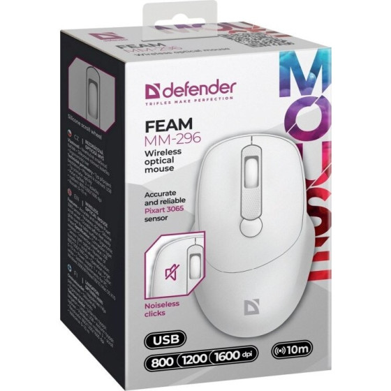 Defender Mouse Feam MM-296 Rf Silent White - (52297)