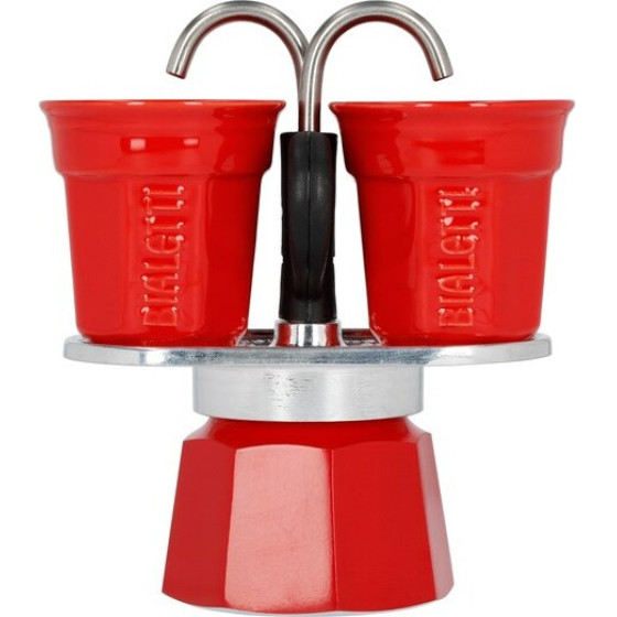 Bialetti Mini Express Coffee Machine Red 2tz + 2 cups