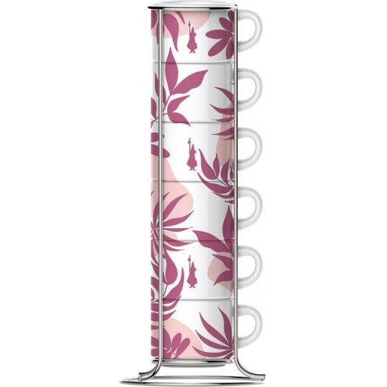 Bialetti Primavera Set Of 6 Espresso Cups On Stand - Pink - (29596)