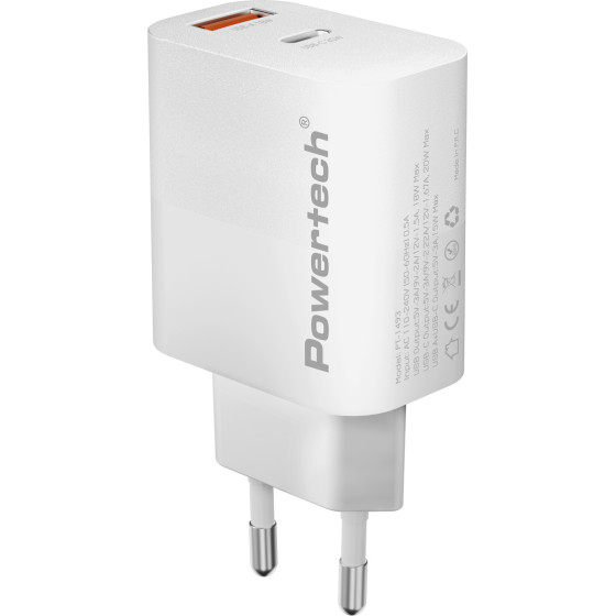 Powertech ��������� ������ USB/USB-C, 20W, ������ - (PT-1493)