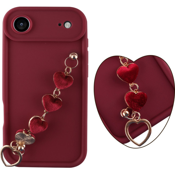 Volte-Tel ���� Iphone 17 Air 6.9'' Silicon Tpu With Strap Full Camera Protection Burgundy With Red HEARTS