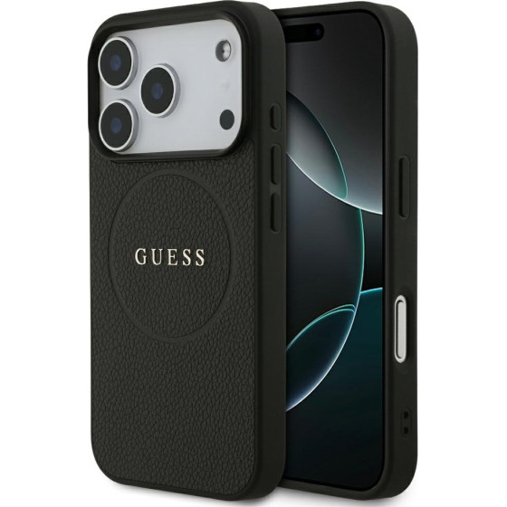Guess Grained Ring Magsafe Case For Iphone 17 Pro Black - (GUHMP17LPGHSMMK)
