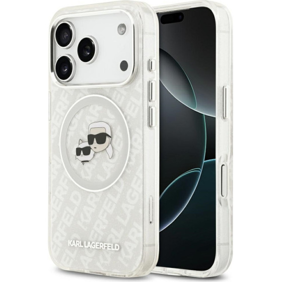 Karl Lagerfeld Case Iml Glitter Karl & Choupette Heads Logo Magsafe For Iphone 17 Pro Gray - (KLHMP17LHMKBKCHOG)