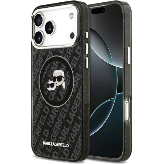 Karl Lagerfeld Case Iml Glitter Karl & Choupette Heads Logo Magsafe For Iphone 17 Pro Max Black - (KLHMP17XHMKBKCHOK)