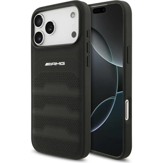 MERCEDES Case Amg Leather Debossed Lines Logo For Iphone 17 Pro Max Black - (AMHCP17XGSEBK)