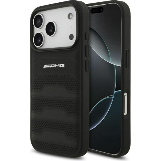 MERCEDES Case Amg Leather Debossed Lines Logo For Iphone 17 Pro Black - (AMHCP17LGSEBK)