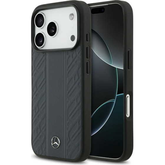 MERCEDES Case Leather Laurel Leaves Stripes Magsafe For Iphone 17 Pro Blue - (MEHMP17L25RLDLVB)