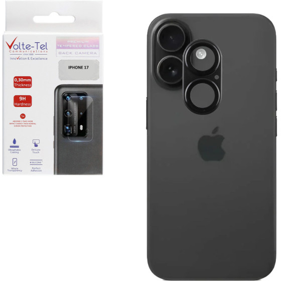 Volte-Tel Camera Glass Cover Iphone 17 6.3'' 9H 0.30MM 3D Ar ALUMINIUM-Electroplating Frame BLACK