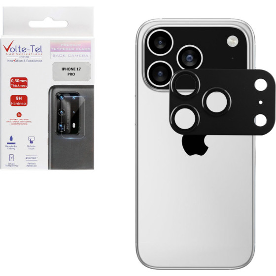 Volte-Tel Camera Glass Cover Iphone 17 Pro 6.3'' 9H 0.30MM 3D Ar ALUMINIUM-Electroplating Frame BLACK