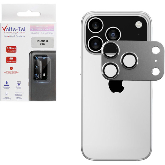 Volte-Tel Camera Glass Cover Iphone 17 Pro 6.3'' 9H 0.30MM 3D Ar ALUMINIUM-Electroplating Frame SILVER
