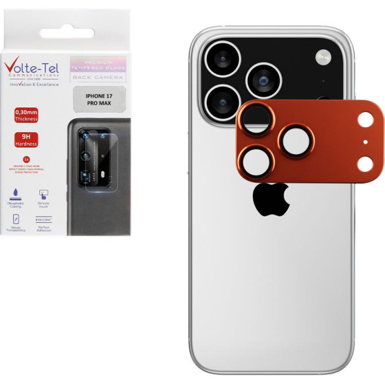 Volte-Tel Camera Glass Cover Iphone 17 Pro Max 6.9'' 9H 0.30MM 3D Ar ALUMINIUM-Electroplating Frame ORANGE