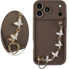 Volte-Tel ���� Iphone 17 Pro 6.3'' Silicon Tpu With Strap Full Camera Protection Brown With White BUTTERFLIES