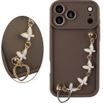 Volte-Tel ���� Iphone 17 Pro 6.3'' Silicon Tpu With Strap Full Camera Protection Brown With White BUTTERFLIES