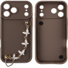 Volte-Tel ���� Iphone 17 Pro 6.3'' Silicon Tpu With Strap Full Camera Protection Brown With White BUTTERFLIES