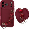 Volte-Tel ���� Iphone 17 Pro 6.3'' Silicon Tpu With Strap Full Camera Protection Burgundy With Red HEARTS