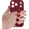 Volte-Tel ���� Iphone 17 Pro 6.3'' Silicon Tpu With Strap Full Camera Protection Burgundy With Red HEARTS