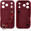 Volte-Tel ���� Iphone 17 Pro 6.3'' Silicon Tpu With Strap Full Camera Protection Burgundy With Red HEARTS