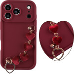 Volte-Tel ���� Iphone 17 Pro Max 6.9'' Silicon Tpu With Strap Full Camera Protection Burgundy With Red HEARTS