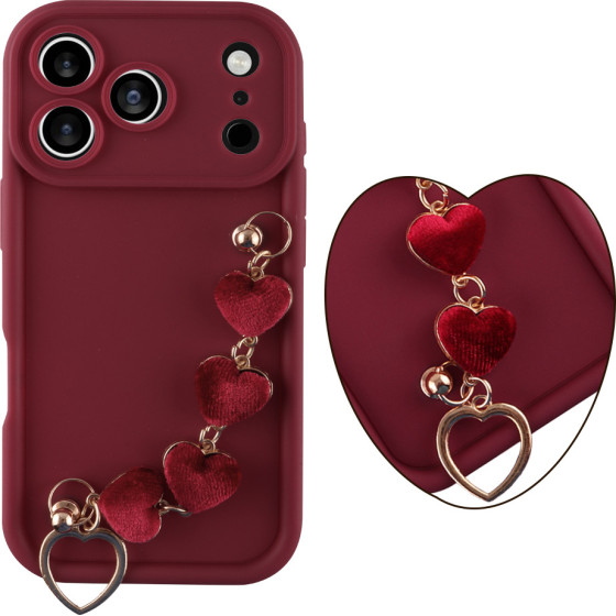 Volte-Tel ���� Iphone 17 Pro Max 6.9'' Silicon Tpu With Strap Full Camera Protection Burgundy With Red HEARTS