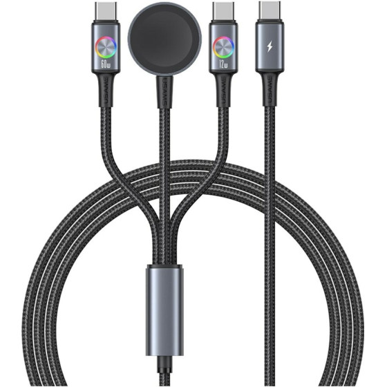 USAMS Cable Huan Series SJ754 72W USB-C to USB-C + USB-C + wireless charger for watch tarnish - (SJ754USB01)