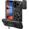 Hurtel Hybrid Armor Camshield Case for iPhone 17 Pro Max with Stand and Camera Cover - Black - (Hybrid Armor Camshield Black iPhone 17 Pro Max)