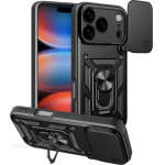 Hurtel Hybrid Armor Camshield Case for iPhone 17 Pro Max with Stand and Camera Cover - Black - (Hybrid Armor Camshield Black iPhone 17 Pro Max)
