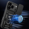 Hurtel Hybrid Armor Camshield Case for iPhone 17 Pro Max with Stand and Camera Cover - Black - (Hybrid Armor Camshield Black iPhone 17 Pro Max)