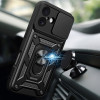 Hurtel Hybrid Armor Camshield iPhone 17 Case with Stand and Camera Cover - Black - (Hybrid Armor Camshield Black iPhone 17)