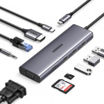 UGREEN USB-C Hub CM498 (15601), 3 x USB-A 3.0 - 1 x USB-C - 1 x HDMI - 1 x VGA - 1 x Jack 3.5mm - 1 x RJ45 - 1 x SD - 1 x microSD, Grey