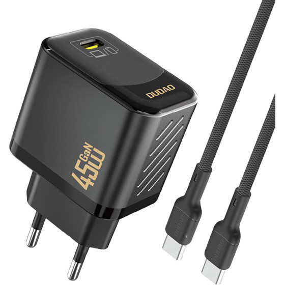 Dudao A28C 45W Gan Wall Charger + USB-C Cable - Black - (A28C_Black)