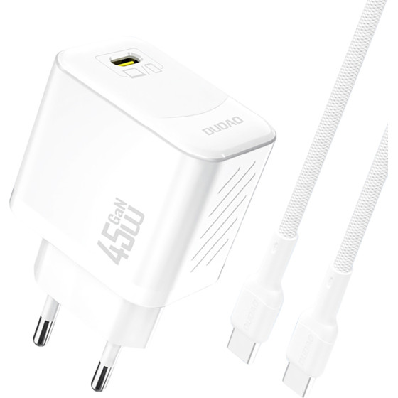 Dudao A28C 45W Gan Wall Charger + USB-C Cable - White - (A28C_White)