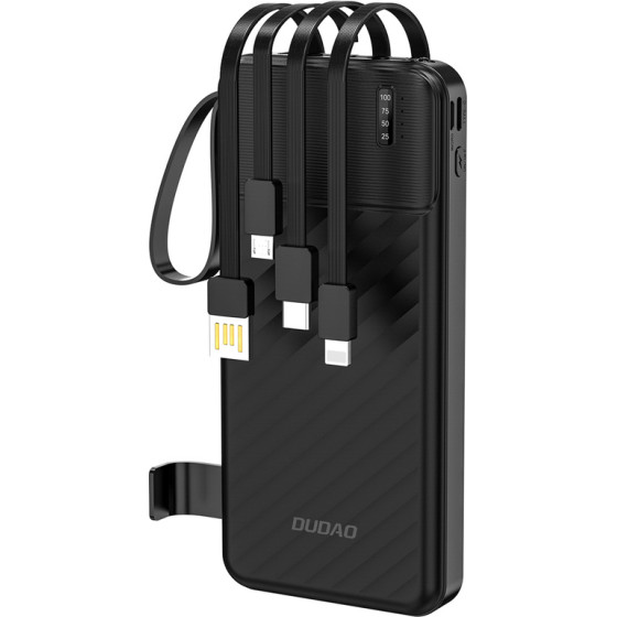 Dudao K11 10000mAh Powerbank With Built-In Cables - Black - (K11_Black)