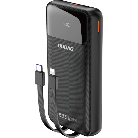 Dudao K15PRo Power Bank 20000mAh 22.5W Pd USB-C / USB-A / Built-In Lightning And USB-C Cables - Black K15PRo black