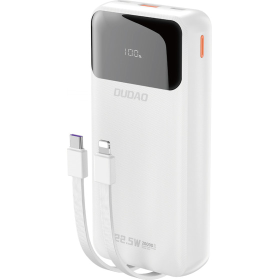 Dudao K15PRo Power Bank 20000mAh 22.5W Pd USB-C / USB-A / Built-In Lightning And USB-C Cables - White K15PRo white