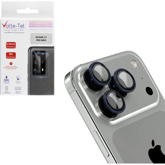 Volte-Tel Camera Glass Cover Iphone 17 Pro Max 6.9'' 9H 0.33MM Ar Premium Easy Application Titanium BLUE