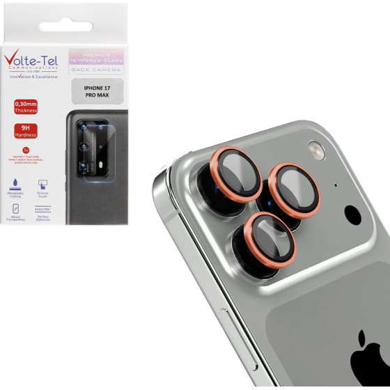 Volte-Tel Camera Glass Cover Iphone 17 Pro Max 6.9'' 9H 0.33MM Ar Premium Easy Application Titanium ORANGE