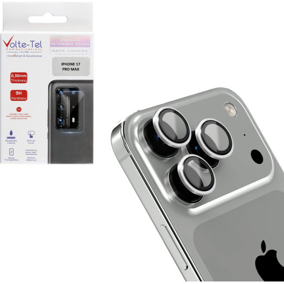 Volte-Tel Camera Glass Cover Iphone 17 Pro Max 6.9'' 9H 0.33MM Ar Premium Easy Application Titanium SILVER