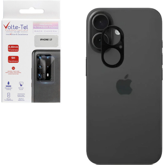 Volte-Tel Tempered Glass Iphone 17 6.3'' 9H 0.25mm 3D Curved For Camera BLACK