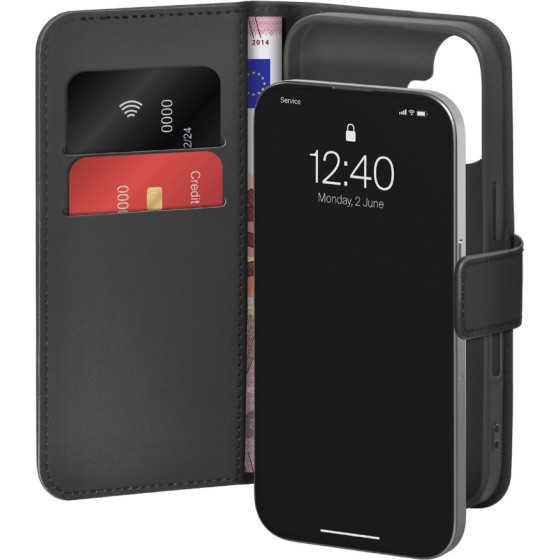 Puro Wallet Stand Case For Iphone 17 Made Of eco-leather, With a flap, Wallet And Stand Function - Black - (PUIPC1763BOOKC8BLK)