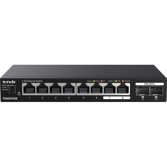 Tenda Network Switch 2.5G Ethernet (100/1000/2500) Desktop Black - (TEM2010X)
