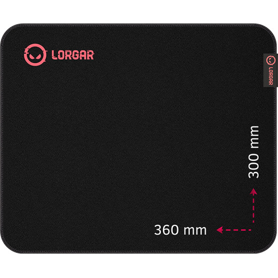 LORGAR Main 323, Gaming mouse pad, Precise control surface, Red anti-slip rubber base, size: 360mm x 300mm x 3mm, weight 0.21kg